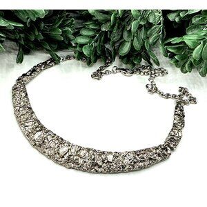 Vintage Silver-Pewter Tone Textured Statement Necklace With Adjustable Chain